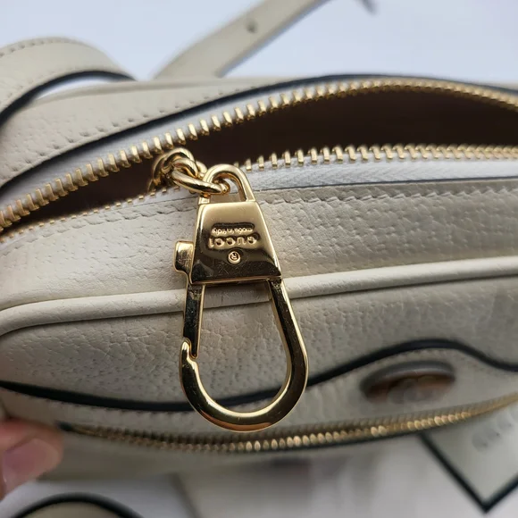 GUCCI Textured Dollar Calfskin Web Mini Ophidia Shoulder Bag Mystic White. Auth. - Picture 10 of 16